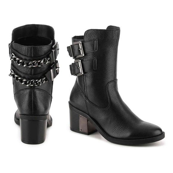 Fergie Shoes - Fergie Wistful Black Leather Moto Bootie Chains